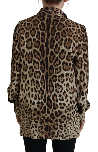 Dolce &amp; Gabbana Elegant Silk Leopard Print Collared Top