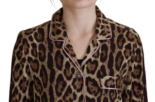 Dolce &amp; Gabbana Elegant Silk Leopard Print Collared Top