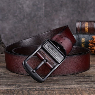 Men's First Layer Cowhide Leather Belt with Pin Buckle - Fashion Korean Trousers Belt for Middle-aged and Young Men 