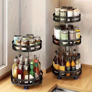 Multipurpose 3-Tier Rotating Organizer - Space Saving, Non-Slip Countertop Storage for Cutlery, Cosmetics, Spice Organizer Kitchen Storage 