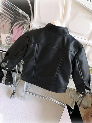 Kids' Comfortable Faux Leather Lining Jacket - Waterproof, Biker Style Zip Up Jacket for Boys and Girls, Perfect for Winter Outings 