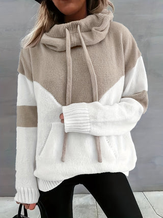 Color Block Zip Up Hoodie Sweatshirt Casual Long Sleeve Kangaroo Pocket Autumn Winter Women Clothing 