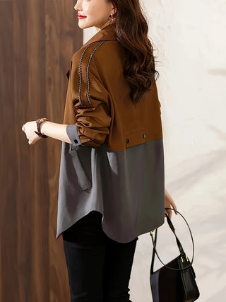 Elegant Plus Size Gradient Color Double Breasted Lapel Jacket - Casual Long Sleeve Outerwear for Women, Perfect for Spring and Autumn 