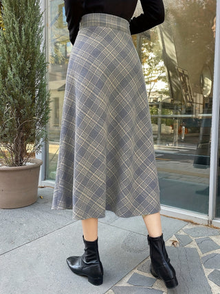 High Waist Plaid Skirt, Elegant Midi Skirt for Autumn and Winter, Women's Clothing 