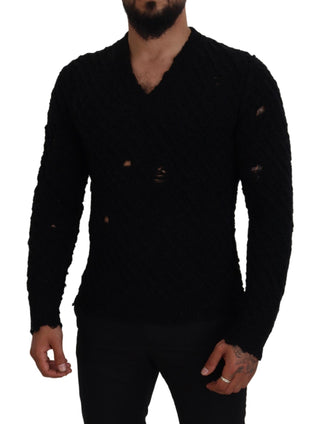 Dolce &amp; Gabbana Elegant Black Wool-Blend V-Neck Sweater