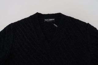 Dolce &amp; Gabbana Elegant Black Wool-Blend V-Neck Sweater