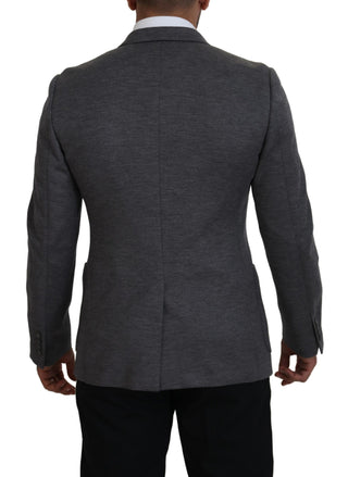 Dolce &amp; Gabbana Elegant Gray Wool Blazer with Bee Crown Embroidery