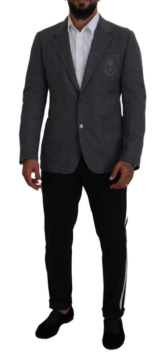 Dolce &amp; Gabbana Elegant Gray Wool Blazer with Bee Crown Embroidery