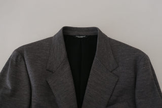 Dolce &amp; Gabbana Elegant Gray Wool Blazer with Bee Crown Embroidery