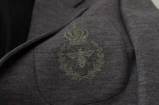 Dolce &amp; Gabbana Elegant Gray Wool Blazer with Bee Crown Embroidery