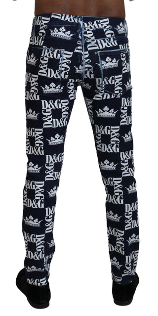 Dolce &amp; Gabbana Elegant Crown Print Denim Pants