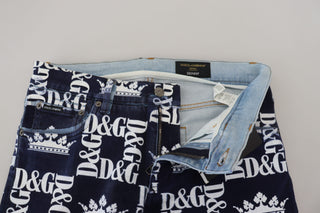 Dolce &amp; Gabbana Elegant Crown Print Denim Pants