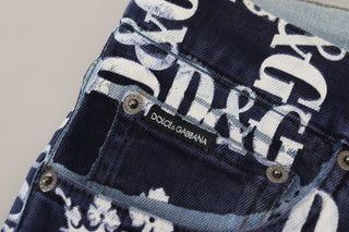 Dolce &amp; Gabbana Elegant Crown Print Denim Pants