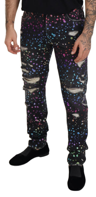 Dolce &amp; Gabbana Elegant Multicolor Printed Denim Pants