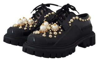 Dolce &amp; Gabbana Timeless Black Leather Derby Flats with Glam Accents