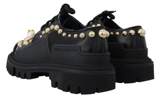 Dolce &amp; Gabbana Timeless Black Leather Derby Flats with Glam Accents