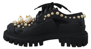 Dolce &amp; Gabbana Timeless Black Leather Derby Flats with Glam Accents