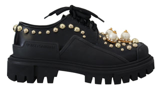 Dolce &amp; Gabbana Timeless Black Leather Derby Flats with Glam Accents