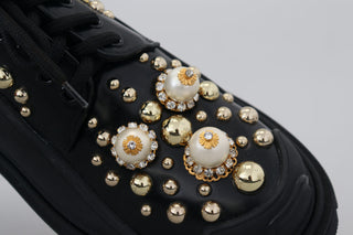 Dolce &amp; Gabbana Timeless Black Leather Derby Flats with Glam Accents