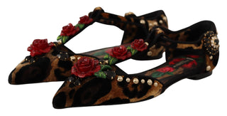 Dolce &amp; Gabbana Floral Embellished Leopard T-Strap Sandals