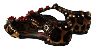 Dolce &amp; Gabbana Floral Embellished Leopard T-Strap Sandals