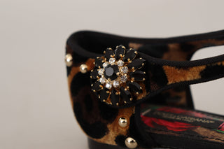 Dolce &amp; Gabbana Floral Embellished Leopard T-Strap Sandals