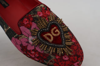 Dolce &amp; Gabbana Multicolor Leather and Fabric Flats with Sacred Heart Patch