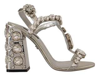 Dolce &amp; Gabbana Crystal-Embellished Silver Leather Pumps