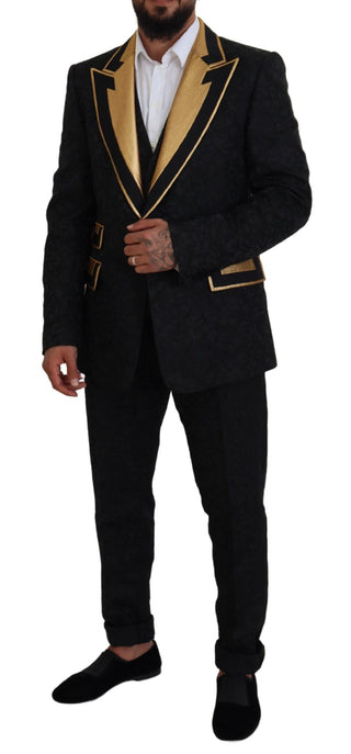 Dolce &amp; Gabbana Elegant Black &amp; Gold Slim Fit 3 Piece Suit