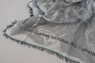 Costume National Chic Designer Gray Scarf with Fringes