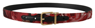 Dolce &amp; Gabbana Red Multicolor Leather Belt with Gold-Tone Buckle