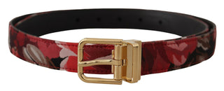 Dolce & Gabbana Red Multicolor Leather Belt with Gold-Tone Buckle