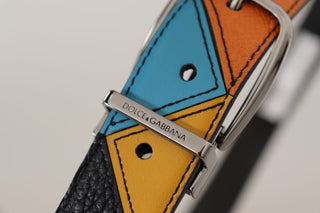 Dolce &amp; Gabbana Elegant Multicolor Leather Belt with Silver Buckle