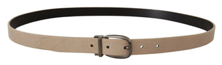 Dolce &amp; Gabbana Elegant Beige Leather Belt with Silver Tone Buckle