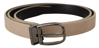 Dolce &amp; Gabbana Elegant Beige Leather Belt with Silver Tone Buckle