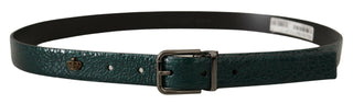 Dolce &amp; Gabbana Elegant Green Leather Belt with Silver Buckle