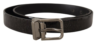 Dolce &amp; Gabbana Elegant Black Leather Belt with Silver Buckle