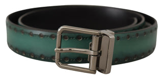 Dolce &amp; Gabbana Elegant Leather Belt with Silver Tone Buckle