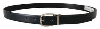 Dolce &amp; Gabbana Elegant Black Leather Belt with Silver Buckle