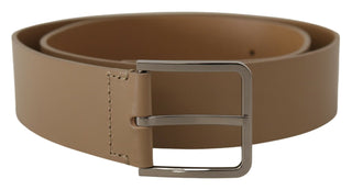 Dolce &amp; Gabbana Beige Leather Statement Belt with Silver Buckle