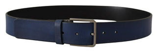 Dolce &amp; Gabbana Elegant Blue Leather Belt with Silver Buckle