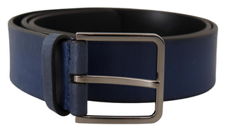 Dolce &amp; Gabbana Elegant Blue Leather Belt with Silver Buckle