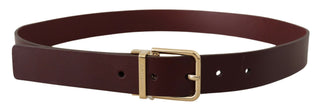 Dolce &amp; Gabbana Elegant Maroon Leather Belt with Gold Buckle