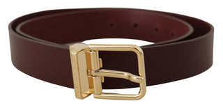 Dolce &amp; Gabbana Elegant Maroon Leather Belt with Gold Buckle