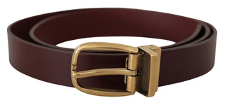 Dolce &amp; Gabbana Elegant Brown Leather Belt with Gold Buckle