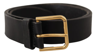 Dolce &amp; Gabbana Elegant Black Leather Belt with Metal Buckle