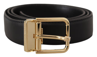 Dolce &amp; Gabbana Elegant Black Leather Belt with Metal Buckle