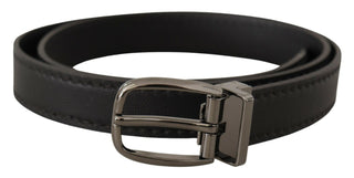 Dolce &amp; Gabbana Elegant Black Leather Belt with Metal Buckle