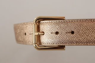 Dolce &amp; Gabbana Chic Rose Gold Leather Belt with Logo Buckle