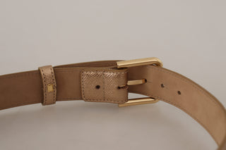 Dolce &amp; Gabbana Chic Rose Gold Leather Belt with Logo Buckle